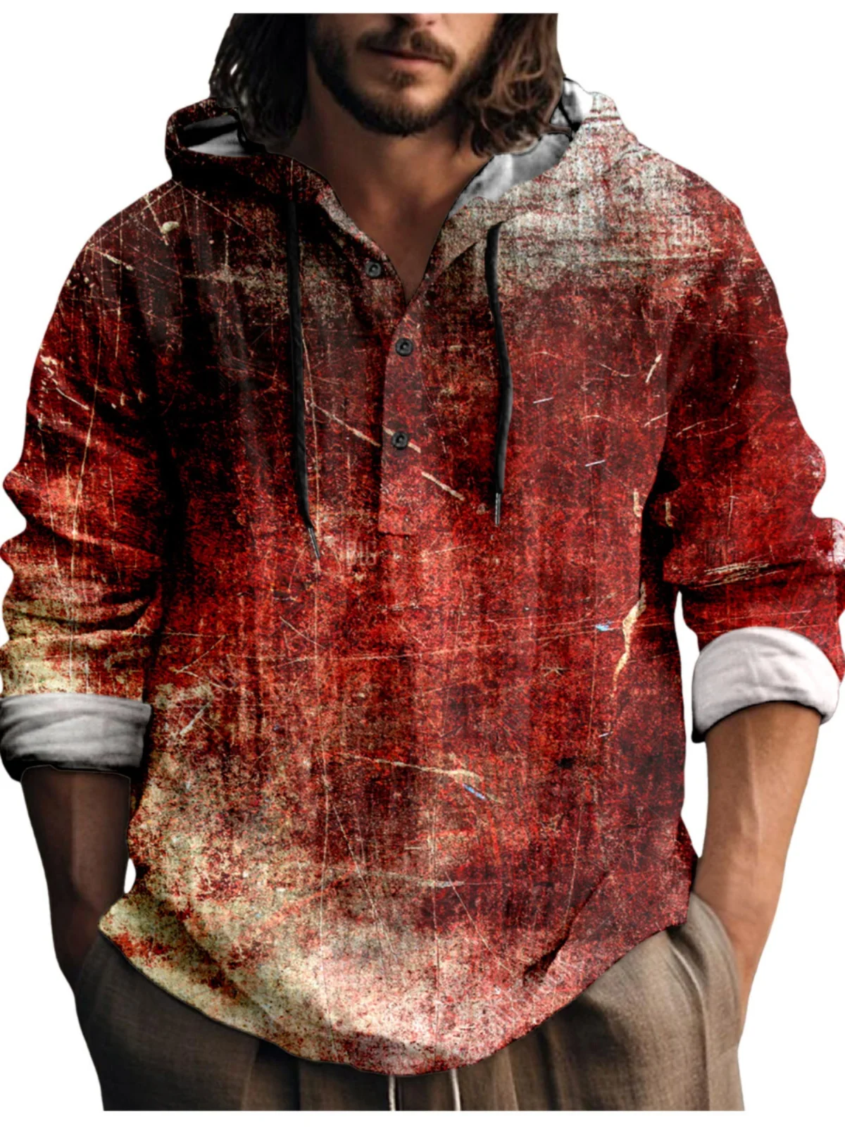 

Men's 3D Hooded Long Sve irt Top Casual Sportswear Sweatirt Autumn Youth Faion Comfortable Breathable Polyester