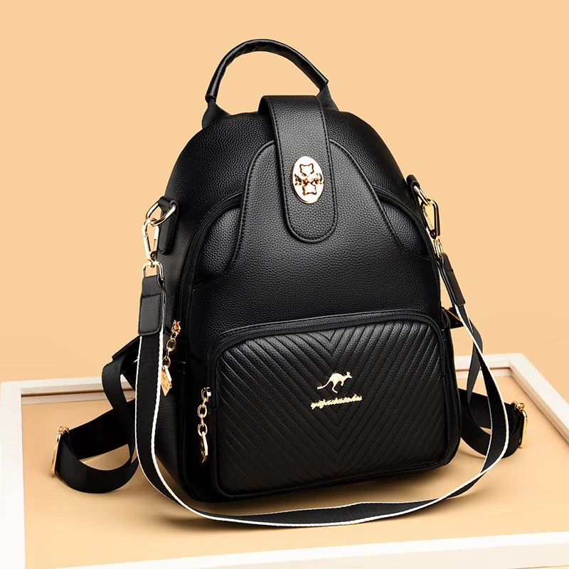 2024 New Fashionable Women\'s Backpack High Quality Soft Leather Women Shoulder Bag Famous Luxury Brand Female Handbag Sac A Main