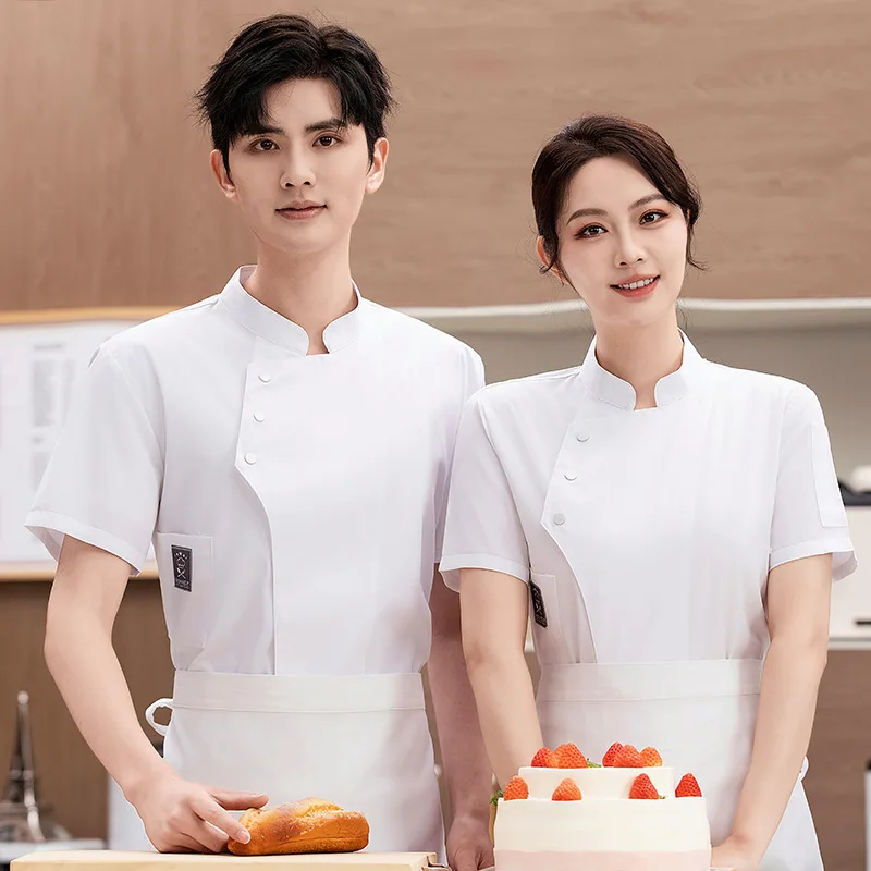 

Летняя униформа для поваров с коротким рукавом для ресторанов, заведений быстрого питания, кухонь, столовых, пекарен, дышащая, износостойкая.