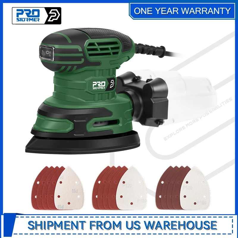 

Detail Sander 13000RPM Mouse Sander 1.6A Electric Palm Sanders with 15Pcs Sandpapers Dust Collection Box for Tight Spaces