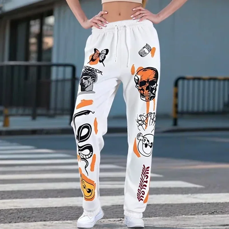 Women Sweatpants Joggers Autumn Winter 2026 Y2K Harajuku Cartoon Skull Printed Streetwear Sweatpants Pants Casual Sweatpants