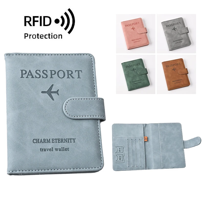 PU Magnetic Buckle RFID Travel Passport Cover Passport Protection Case Flight Ticket Clip Passport Holder Id Card Holder Unisex