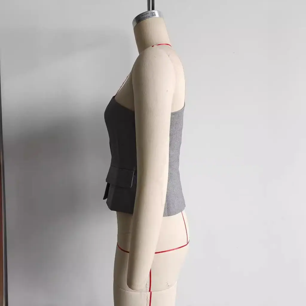 

Women's Asymmetrical Slim Vest Pleated Design Leggings Pants Suit Autumn Winter European American Style Clothing