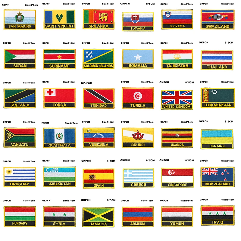 Flag Patches Venezuela Uganda Ukraine Uzbekistan Uruguay Spain Greece Singapore New Zealand Hungary Syria Jamaica Armenia Yemen