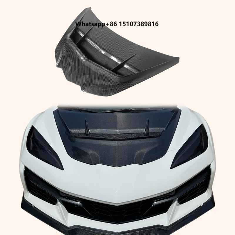 For Corvette C8 2020-24 ZR2 Style Carbon Fiber Front Vented Hood