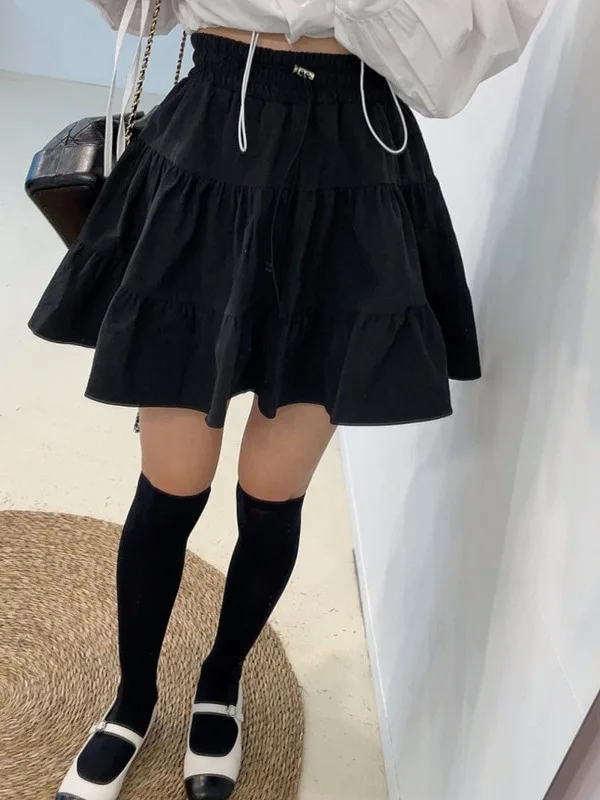 Faionable retro cor pura cintura elástica f saia para mulher primavera outono inverno comute sle comprimento regular outro material