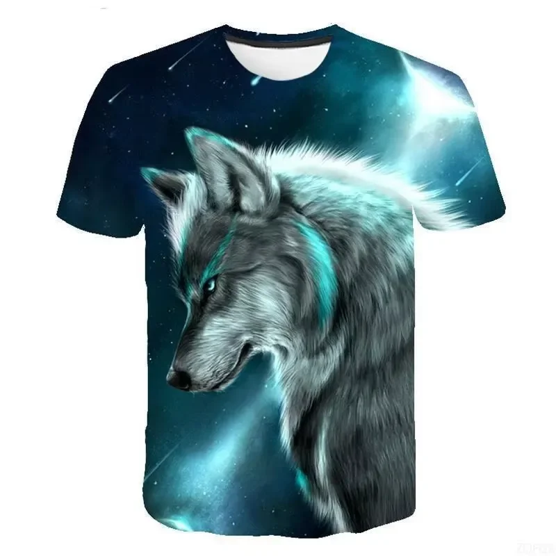 Men Summer T Shirt 3D Print Wolf Funny Animal Streetwear Round Neck Short Sleeve Tees Tops Casual Male Clothes