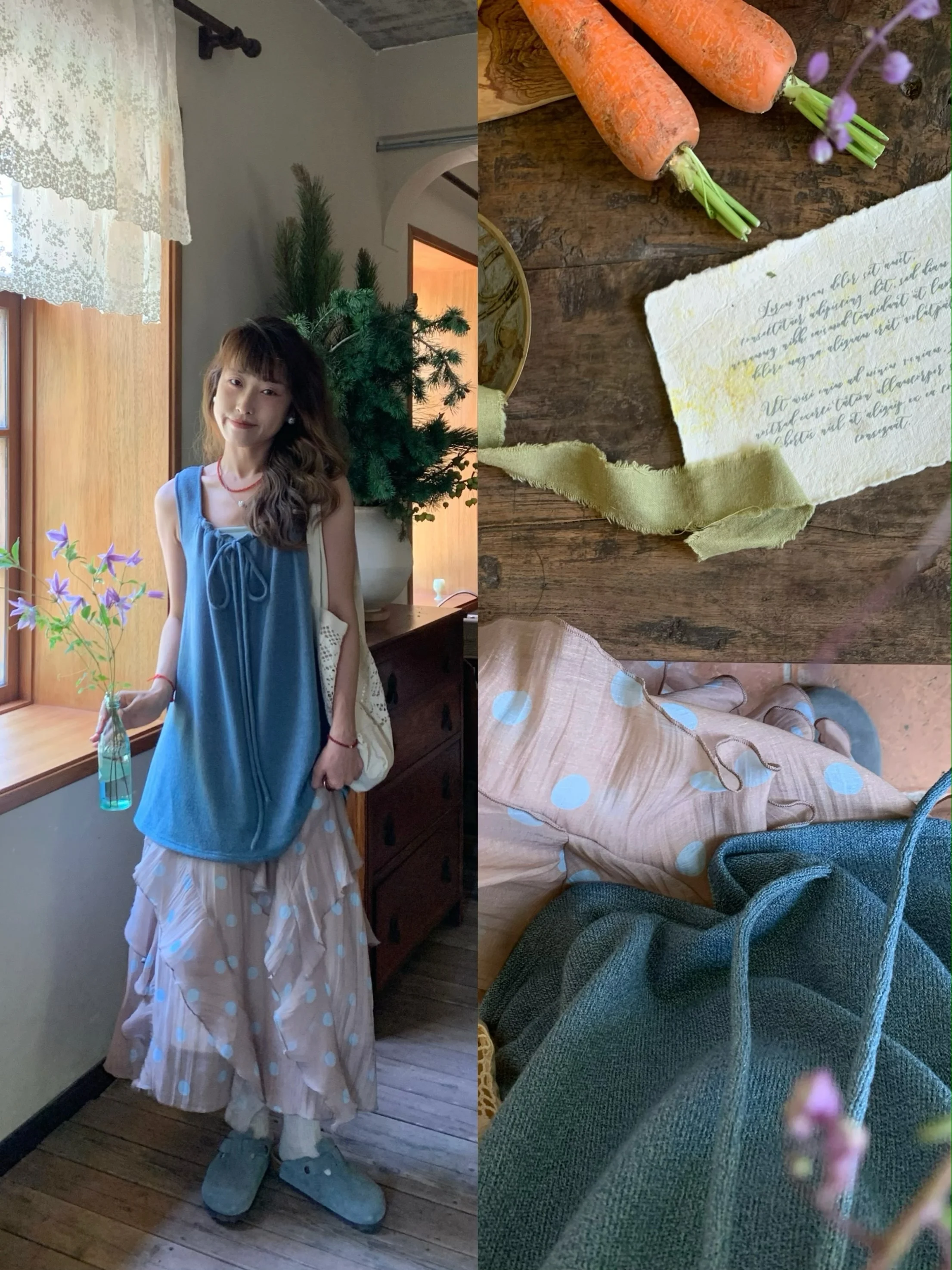 

Yangziloo Aegan Sea Journey 25AW Blue White Knitted Dstring Vest Dr Casual Sle Mid-Length H-ape Women's Faion