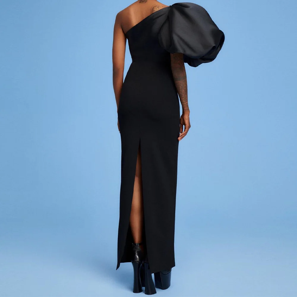 One Shoulder Jersey Sleeveless Floor Length Straight Evening Dress Back Slit Temperament  Black Bespoke Occasion Gowns Classic