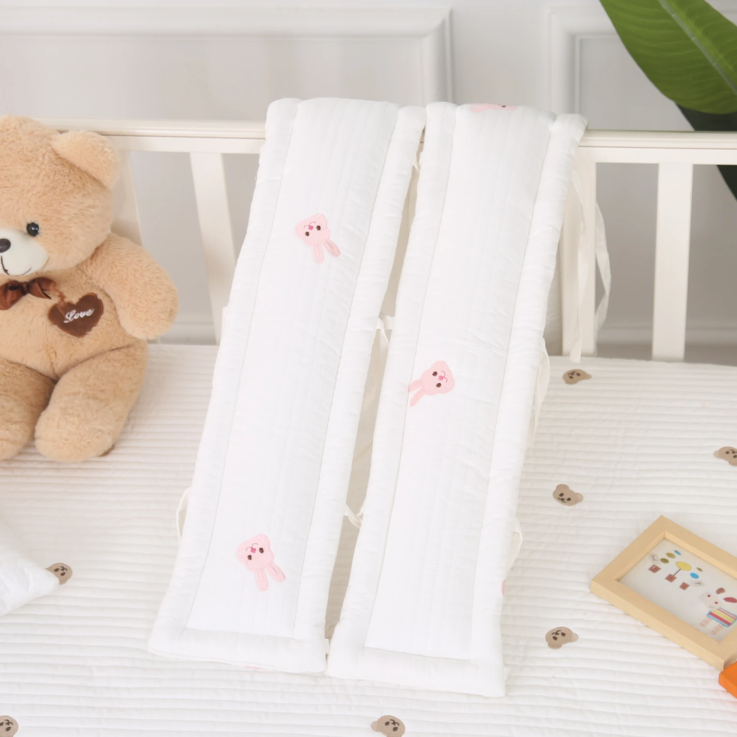 100% Pure Cotton Bumpers for Baby Beds, Soft Edge Guards to Prevent Bumps, Cushion Fences for Joint Beds with Anti-Bite Strips