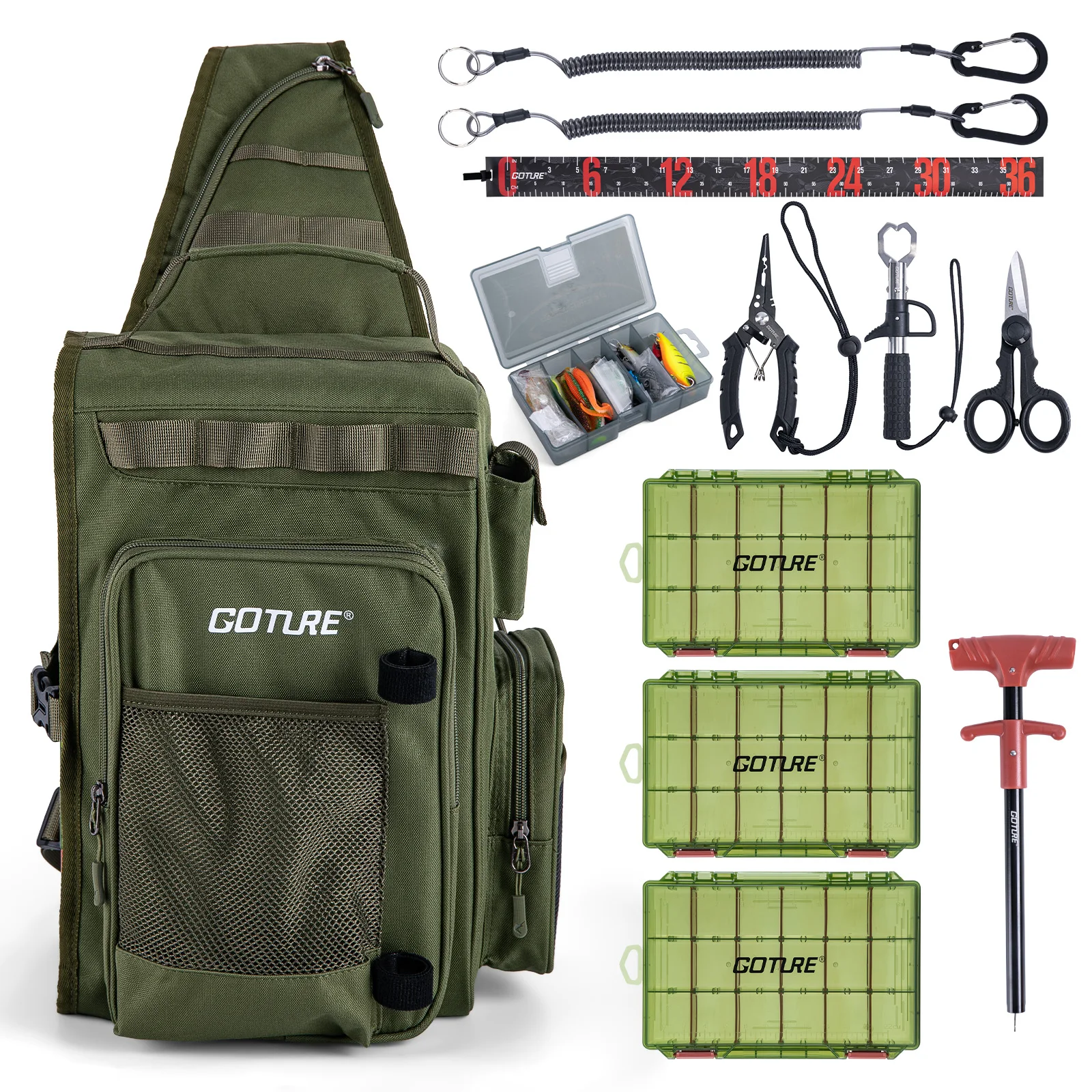 Goture Waterproof Fishing Shoulder Bag Set with Lure Box, Fishing Rod Fixation, Multi-pocket Storage for Outdoor Fishing Gear