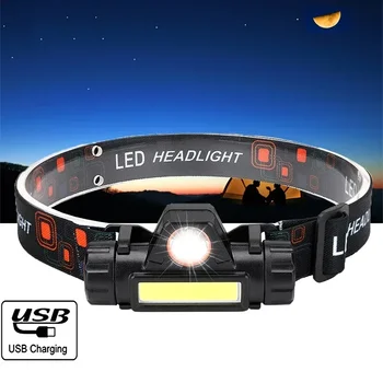 Linterna frontal LED de alta potencia recargable por USB, linterna LED COB, linterna frontal portátil, potente linterna frontal para exteriores, imán ajustable