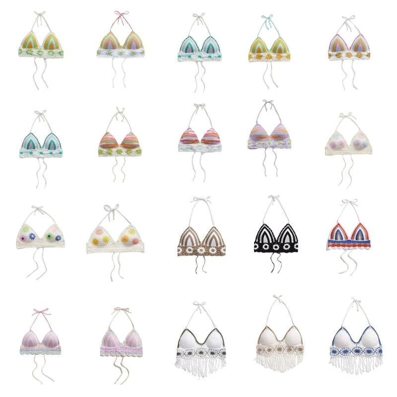 

Beach Vests for Women Crochet Knitted Tassels Halterneck Backless Bras