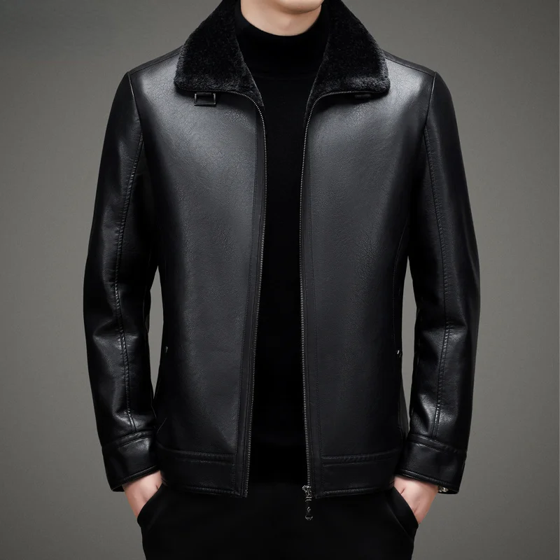 

Fall Winter Genuine Leather Man Jackets Casual Warm Plush Coat Thickened Men Jacket Fashion Coats Clothes