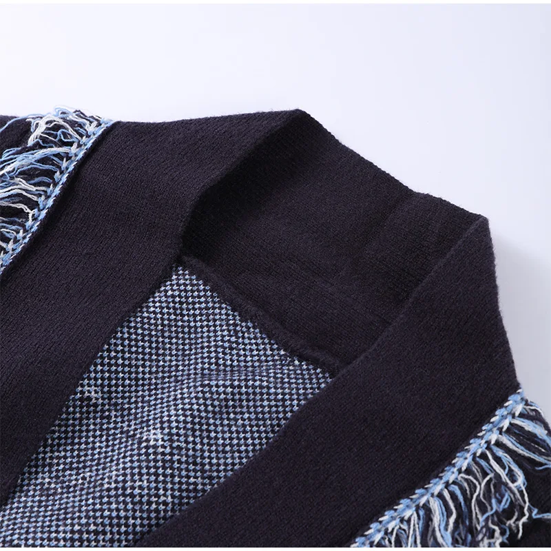 Vintage-Quasten-Druck-Damen-Cardigan mit V-Ausschnitt, Schnürung, volle Ärmel, gespleißte Pullover, 2025, Herbst-Dame, All-Match-Kintwears – Detail 6