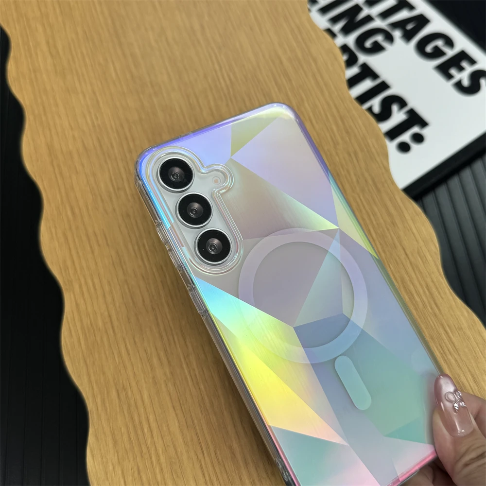 Gradient Laser Rainbow For Magsafe Magnetic Phone Case For Samsung Galaxy S25 S24 Plus Ultra FE S25 Edge Wireless Charging Cover