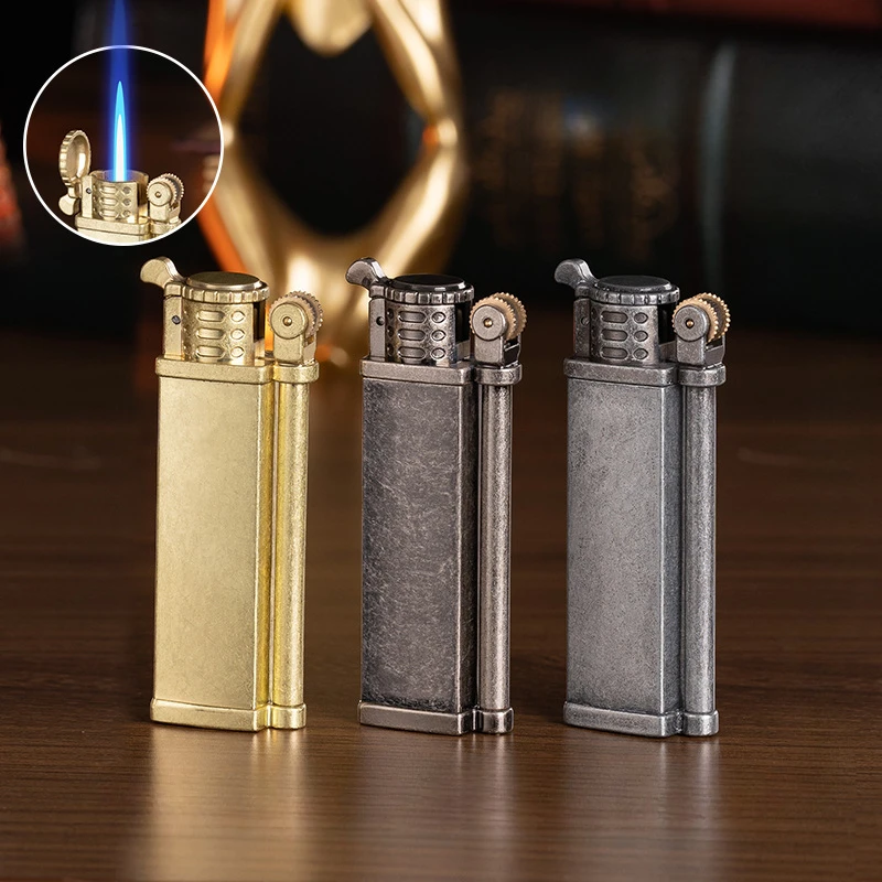 Metal Vintage Grinding Wheel Ignition Butane Gas Windproof Lighter Creative Direct Charge Blue Flame Inflatable Lighter Smoking