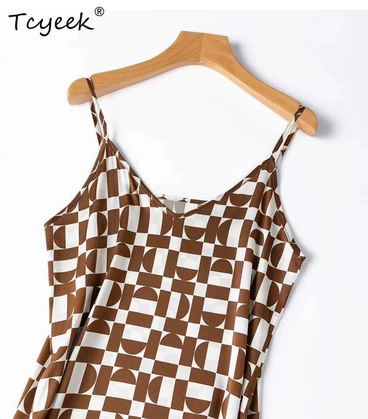 

Tcyeek 93% Natural Mulberry Silk Womens Dresses Summer Clothes Elegant Dress Fashion Sling Dress Loose Fit 2026 Платье Женское
