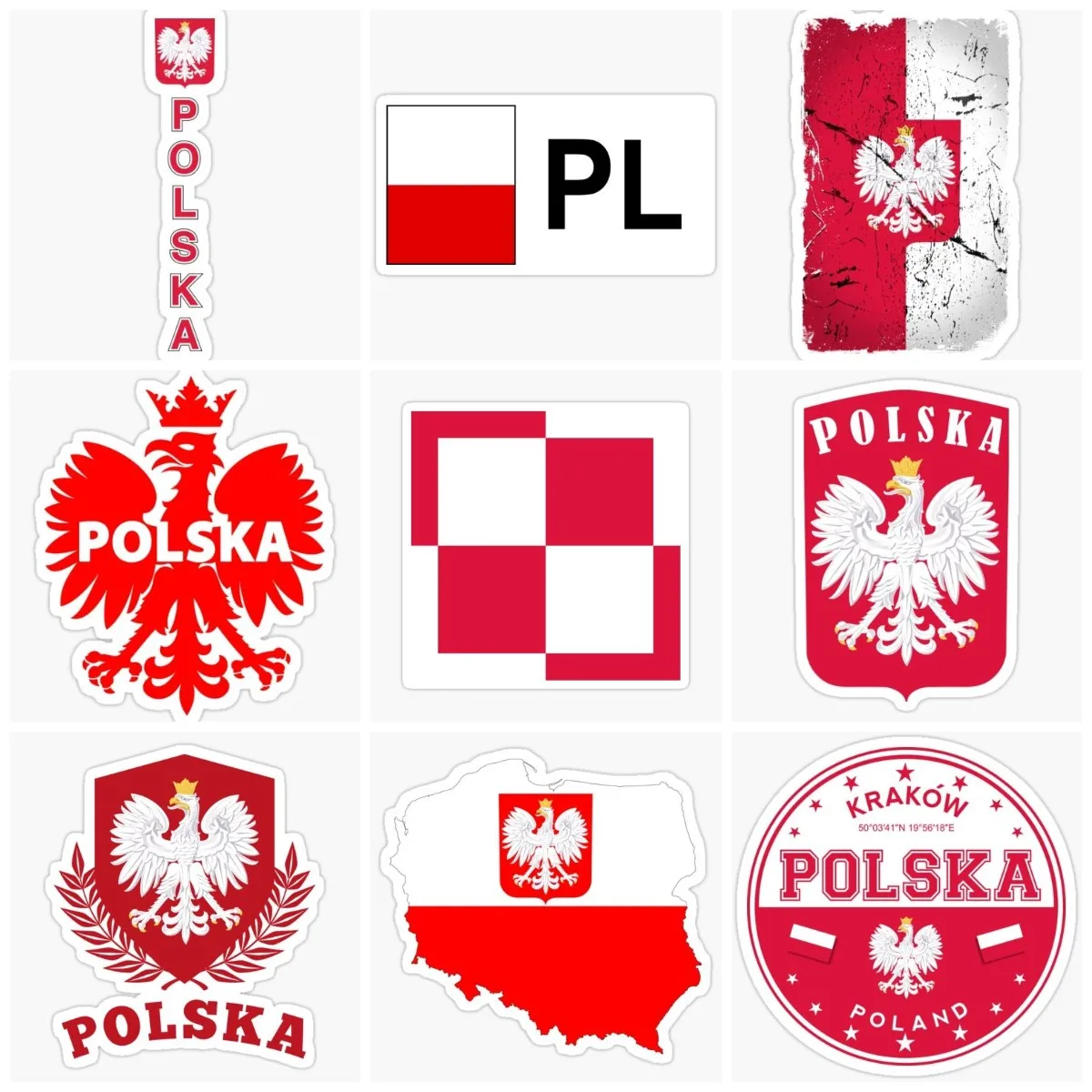 Poland Polish Flag Map White Eagle Sticker Car Window Laptop Bumper Truck  Wall Bicycle Moto Helmet Racing Decals Customizable