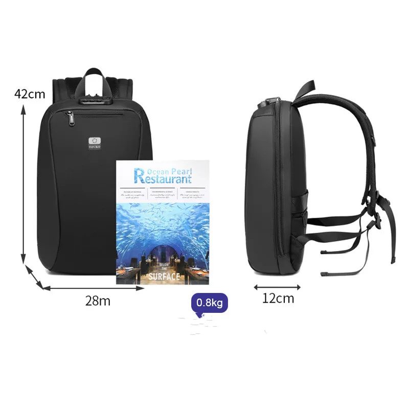 OZUKO Mochila-Sac à dos étanche pour homme, sac de voyage pour adolescent, chargement USB, sac à dos pour ordinateur portable pour homme, mode, 16