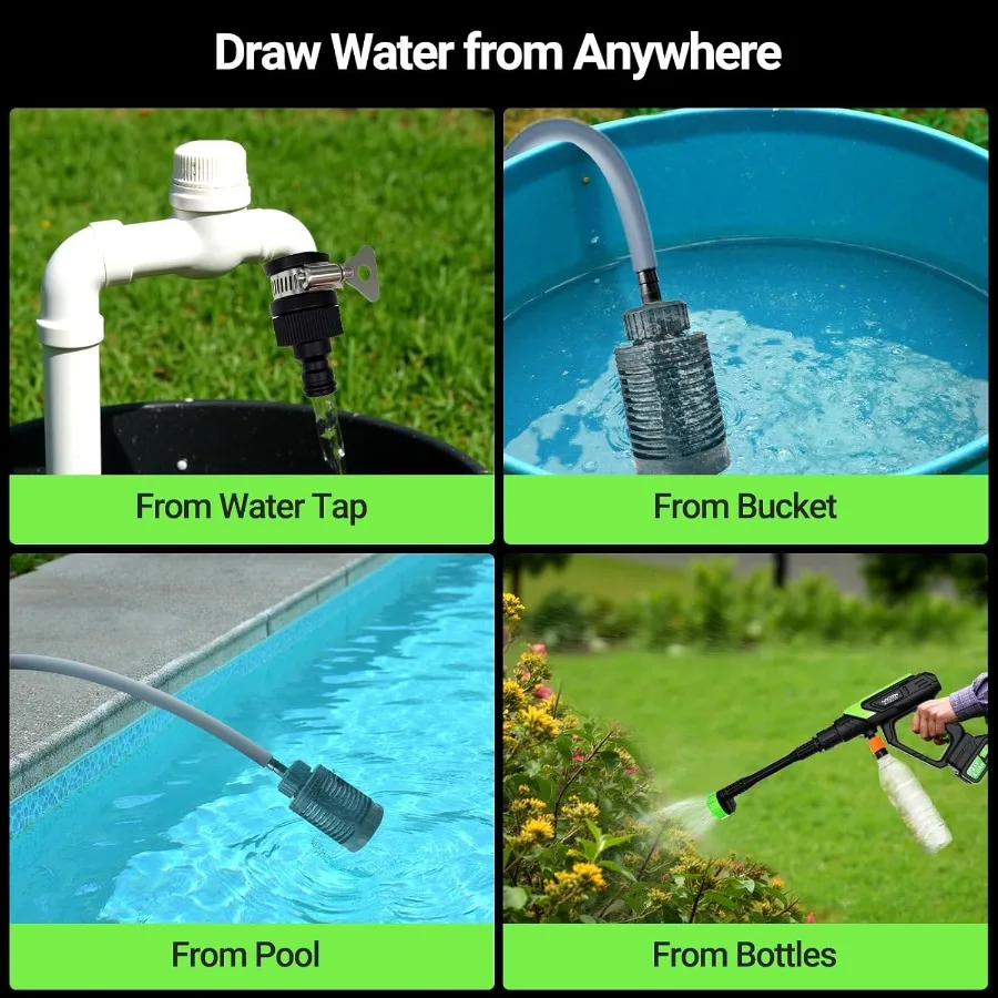 غسالة الضغط اللاسلكي 21 فولت 4.0 أمبير محرك بدون فرشاة مع فوهة 6 في 1 9 ضغط تروس لغسيل السيارات فناء سياج درب Outd #5