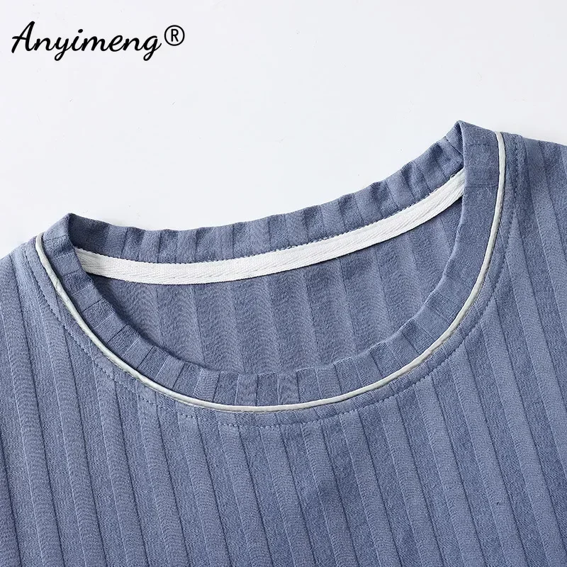 Plus Size Luxury Men Summer Nightwear pigiama in cotone lavorato a maglia Set pantaloni lunghi a maniche corte Fashion Elegant Mens Leisure Sleepwear