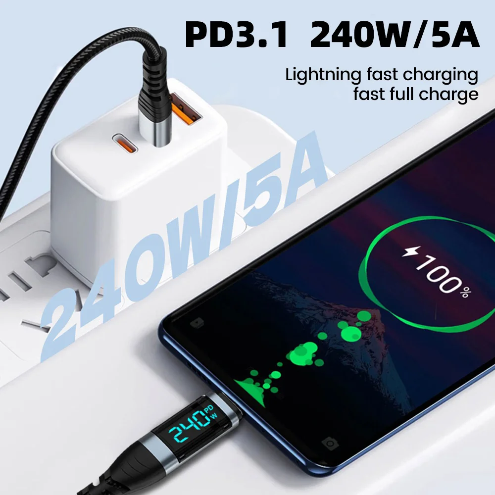 PD 240W USB C Cable Fast Charging Phone Charger Data Cord For iPhone 16 Samsung Xiaomi Huawei Type C to Type C Quick Charge Wire