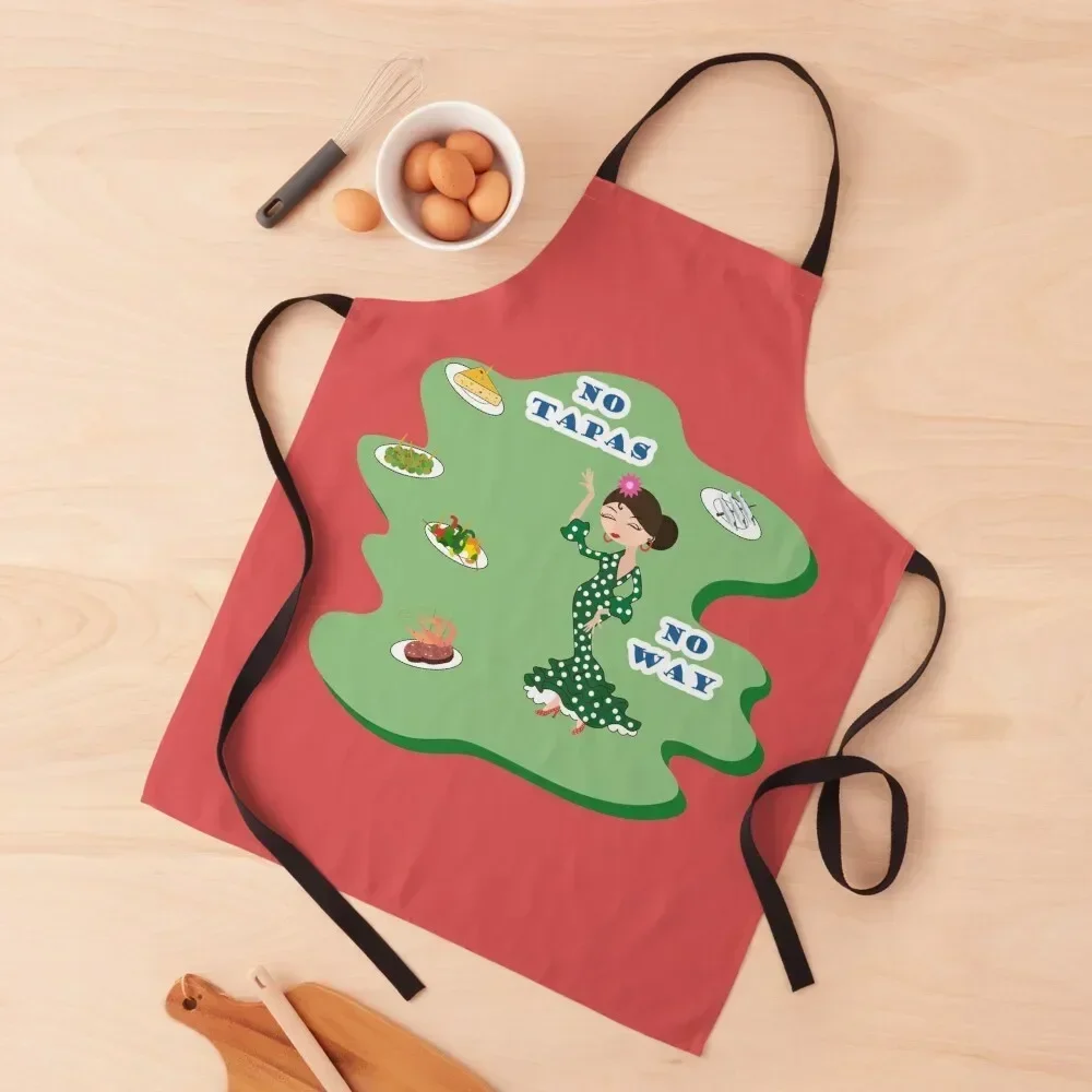 Sin tapas sin camino. Dibujo con bailarina de flamenco y Tapas de comida española. Delantal de cocina para mujer Delantal de cocina para mujer