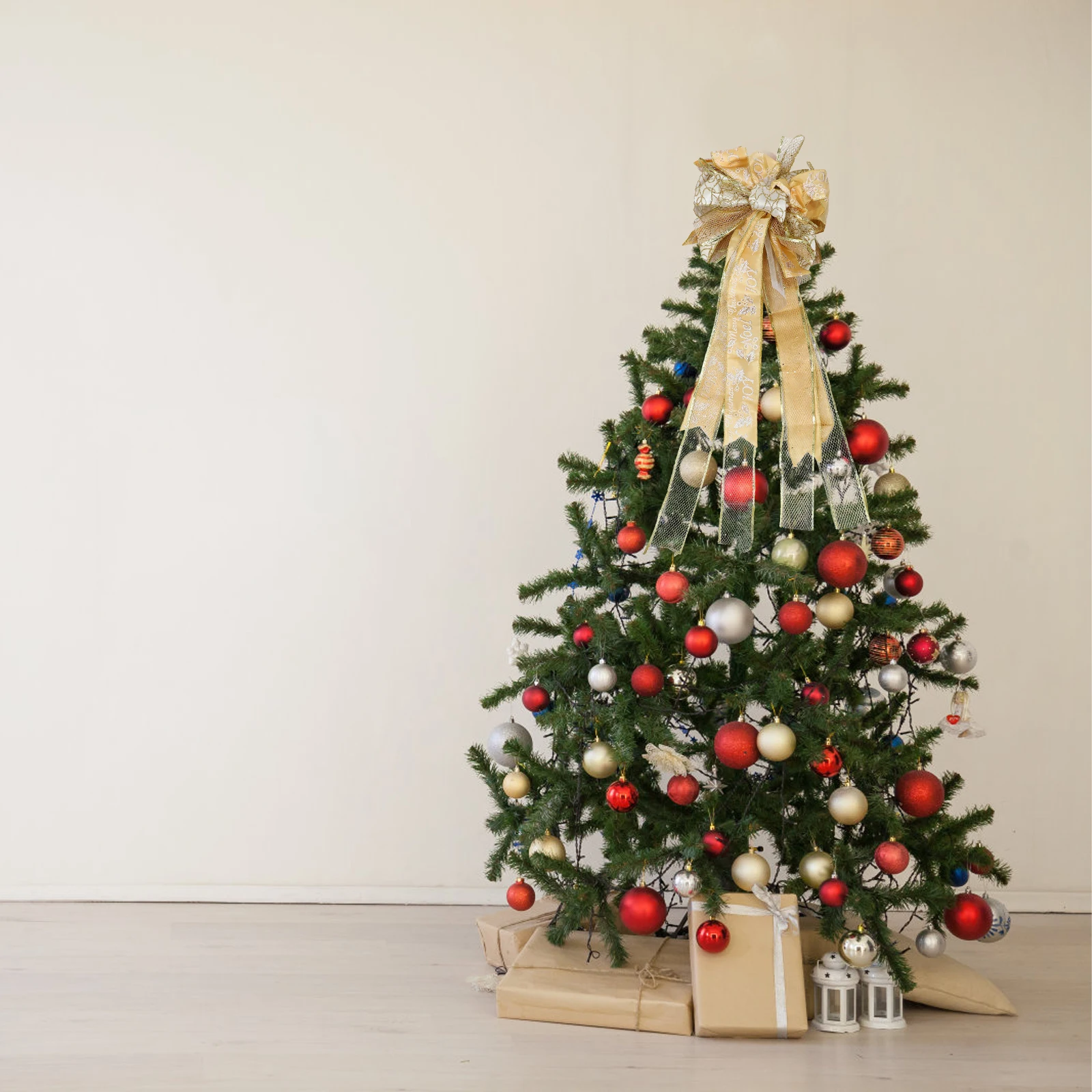 

1pc Christmas Tree Bowknot Festive Decor Xmas Christmas Tree Decor Treetop Ornament Holiday Party Decoration Red Large Size