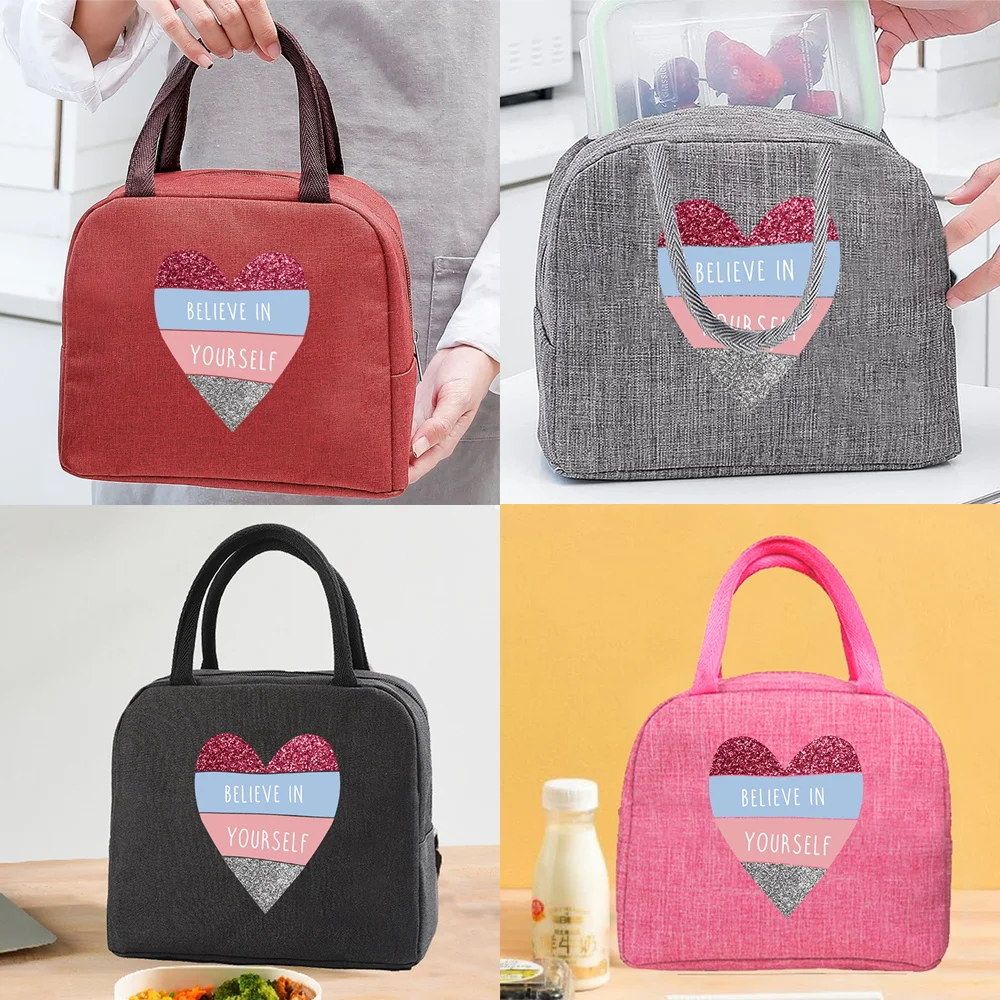 

Lunch Insulated Bag for Kids Portable Meals Thermal Food Picnic Bags Handbags Organizern Creative Love Printing Unisex Bag Tote