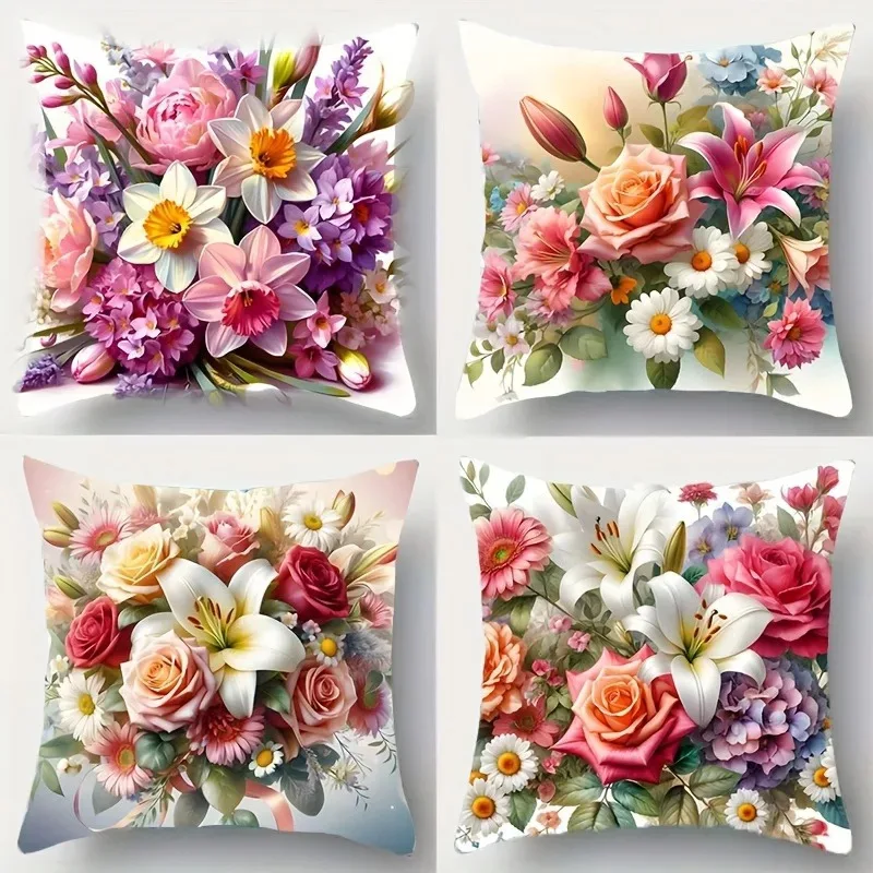 VIKAMA Kissenbezüge mit Blumenstrauß-Print für Wohnzimmer, Sofa und Schlafzimmer, Kissenbezüge für den Autoinnenraum