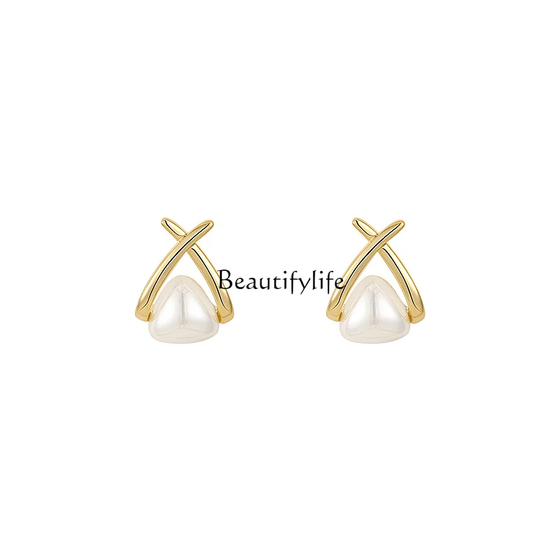 

Pearl Stud Earrings for Women Sterling Silver Needle High-Grade Earrings Light Luxury Minority Earrings