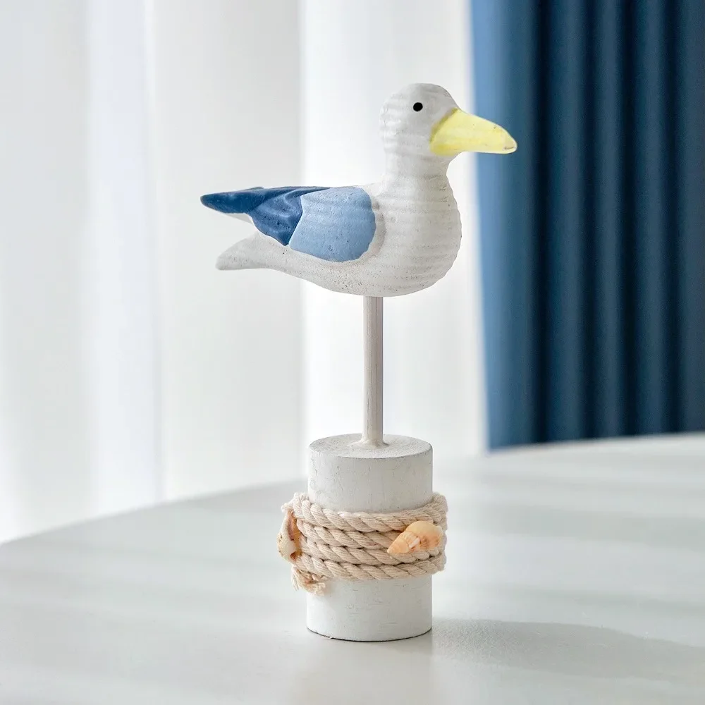 Wooden Seagull Figurine,Nautical Coastal Crafts Nordic Birds Sculptures for Home Outdoor Garden Yard Seaside Beach Beauty Decor