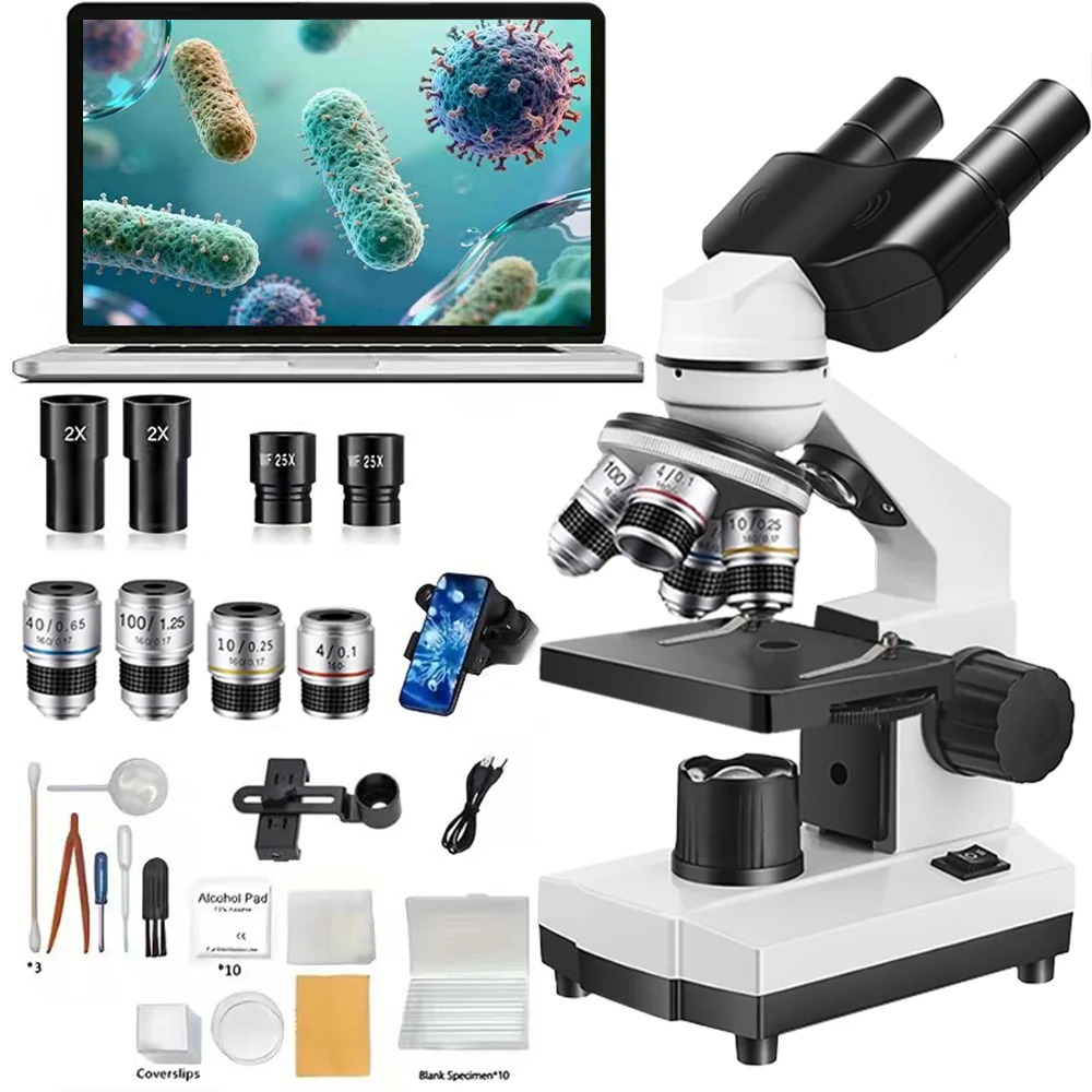 Binocular Microscope 40x-2500x | HD Laboratory Microscope Kit for Scientific