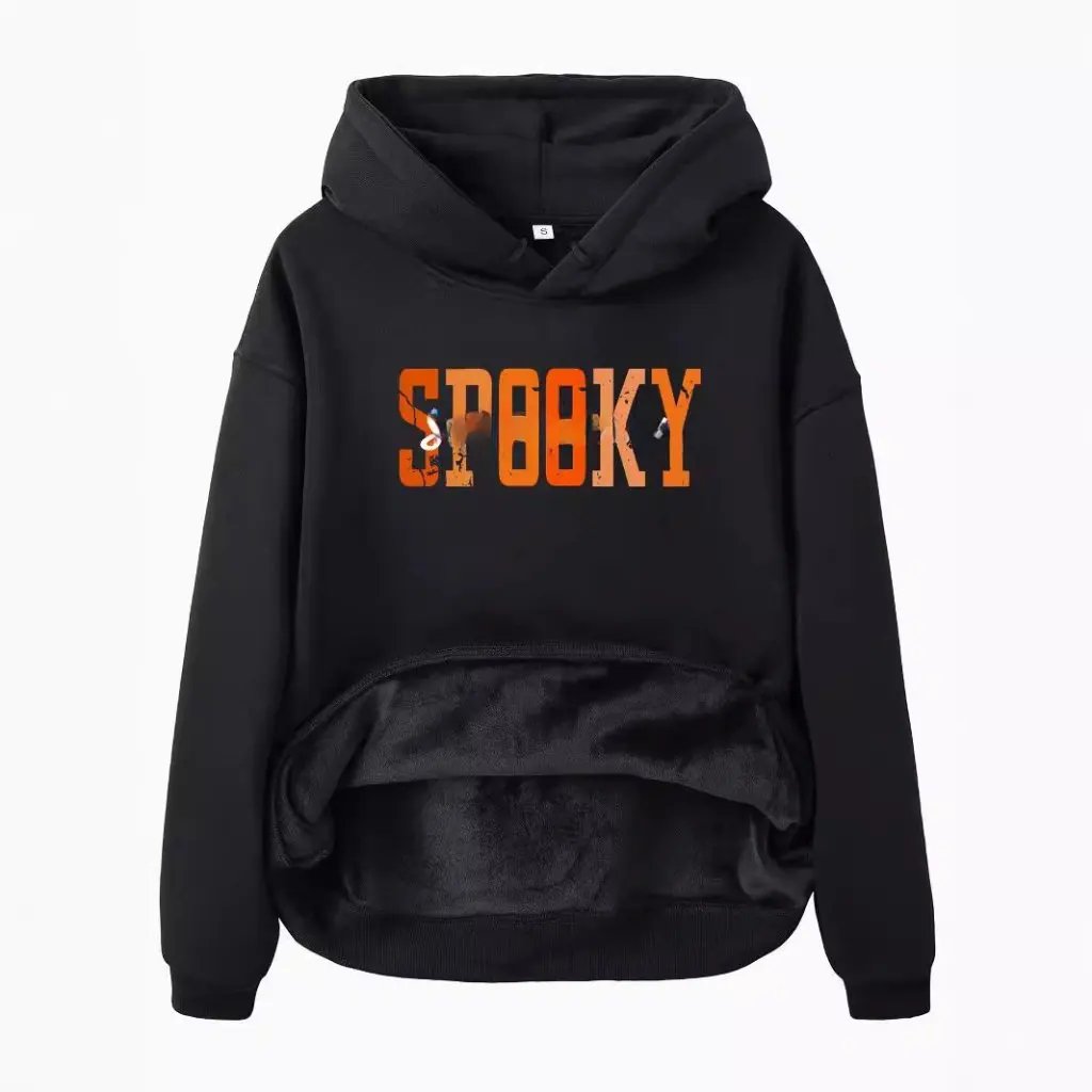 المرأة الكنغر جيب مقنعين طويلة الأكمام مبطنة بالصوف البلوز الخريف الشتاء الأوروبي حجم SPOOKY طباعة الأعلى للسيدات