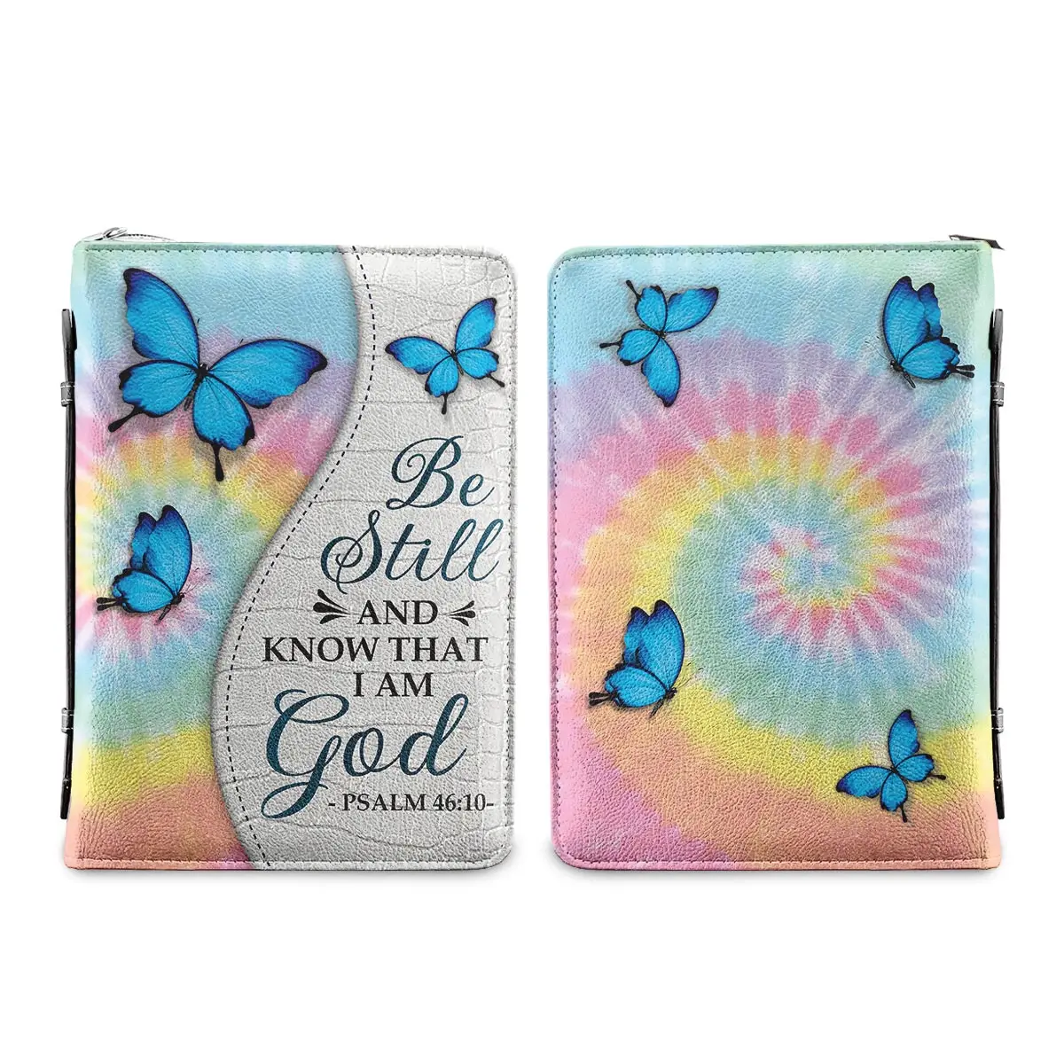 Tie Dye Butterflies Bible Cover Case for Women Personalise Leather Bible Bag Zippered Handle Handbags Portable Bible Storage Bag