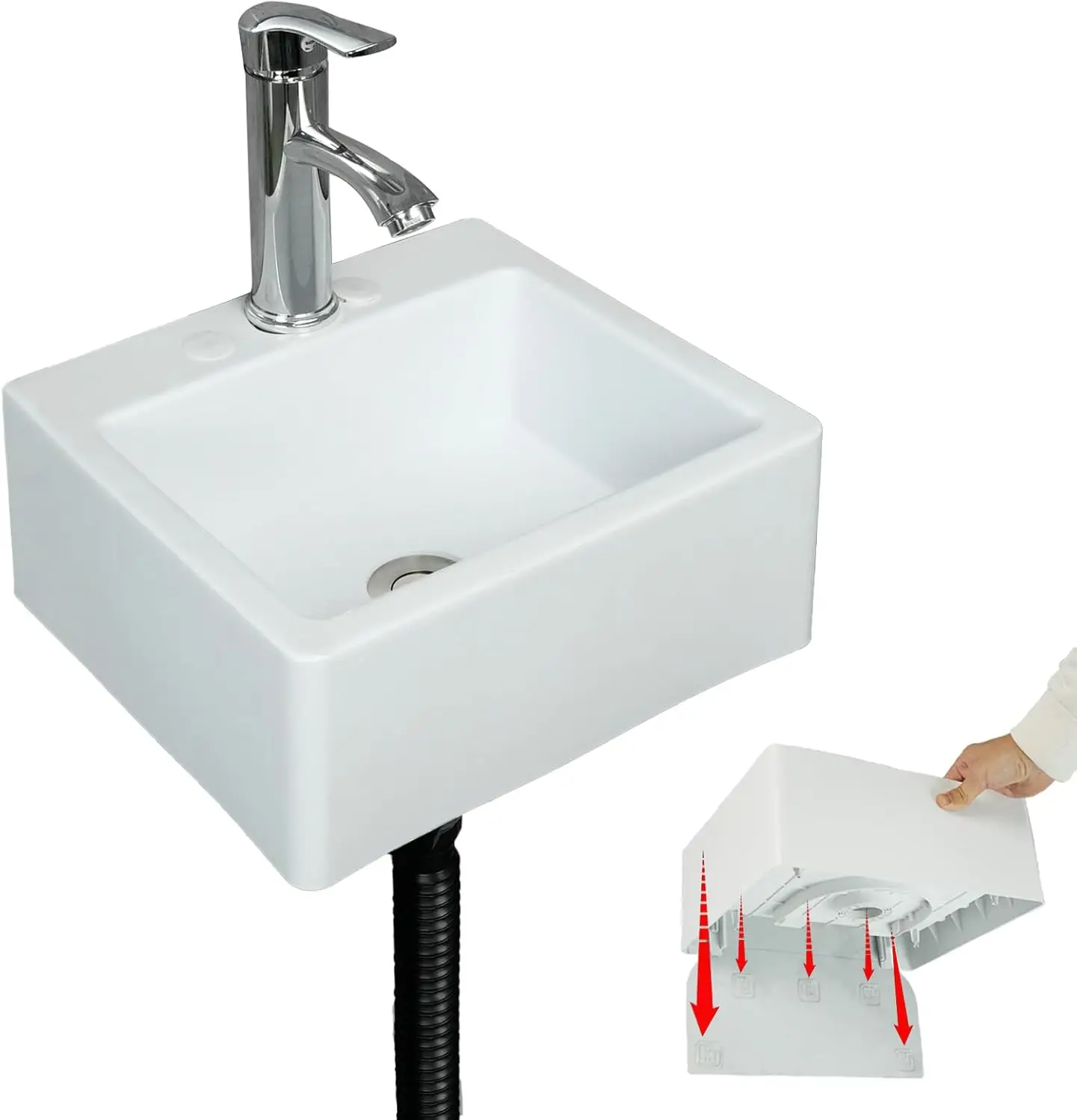 

Small Bathroom Sink Wall Mount Bathroom Sink Wash basin, bathroom vessel sinks above counter sink Rectangular No-Drill Installat