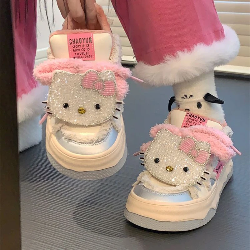 Hello Kitty Original Handmade Beaded Breathable Little White Shoes Autumn&winter Student Versatile Cute Board Shoes Casual Shoes