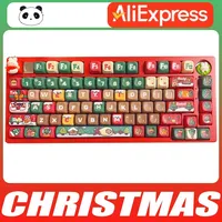 Panda Christmas Mechanical Keyboard PBT Keycaps ZUOYA GMK61 Three Mode HIFI Switch Customized Wireless Gaming Keyboard PC Gamer