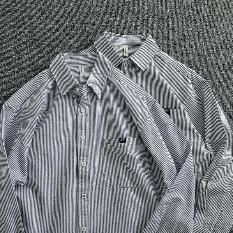 

Loose Fit Long Sve Men's Striped irt Faionable Japanese Sle Casual Wear Urban Faion Youth Autumn Wear Resistant