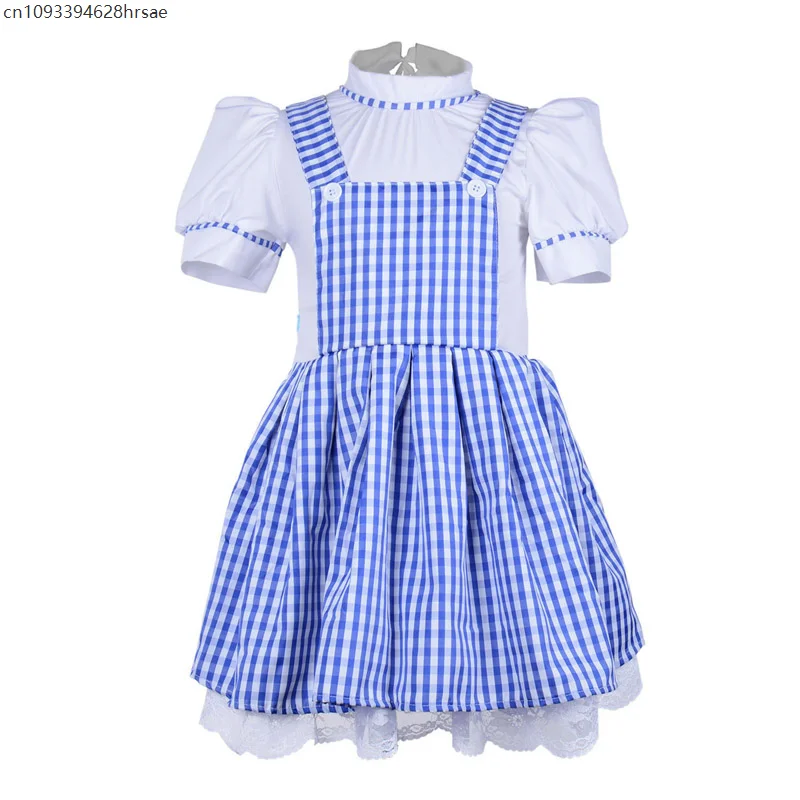 

Girls Maid Christmas Halloween Fancy Dress Up Costume Blue Gingham Outfit Holiday Party Cosplay for Children