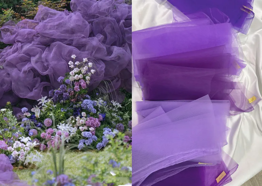 Purple Blue Medium Hard Shape Mesh Draping Fabric for Wedding Set Gauzy Gown Skirt Puff Fabric