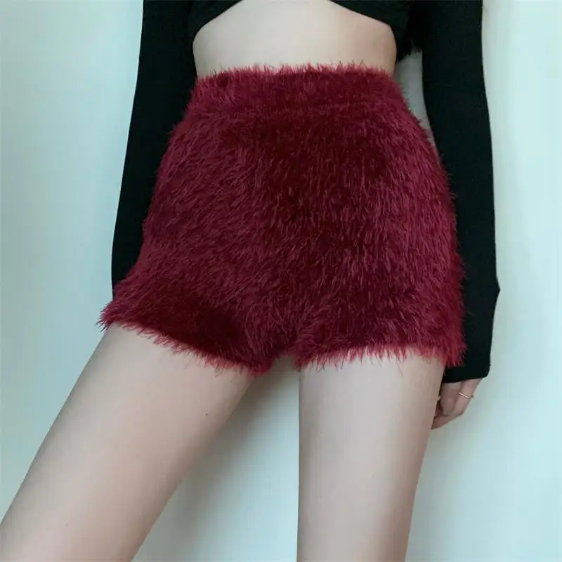 Autumn New Fashion Comfortable Bottoming Shorts Solid Color High Waist Knitted Plush Shorts Women\'s Short Pants