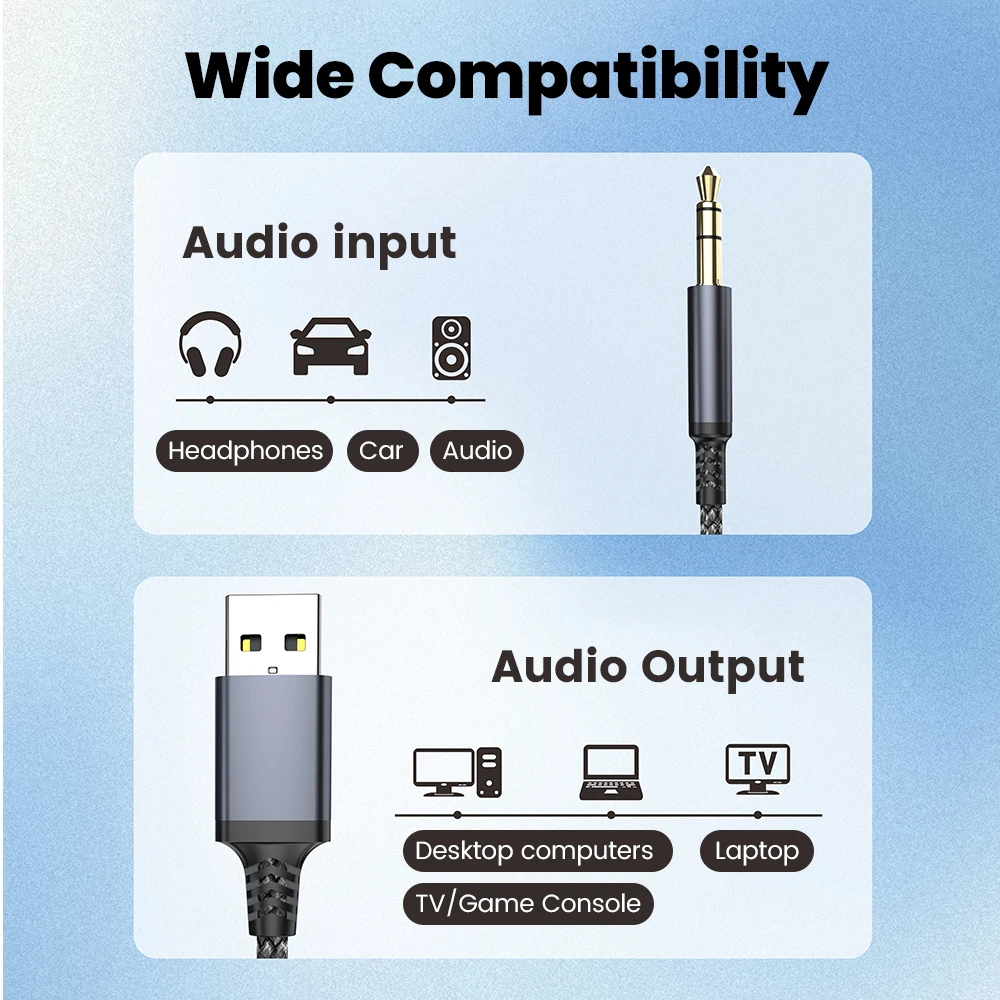 Usb A To 3.5mm Jack Male to Male Aux Audio Cable Headset Speaker Adapter For Desktop PC Laptop Car Headphone Converter Wire view 6