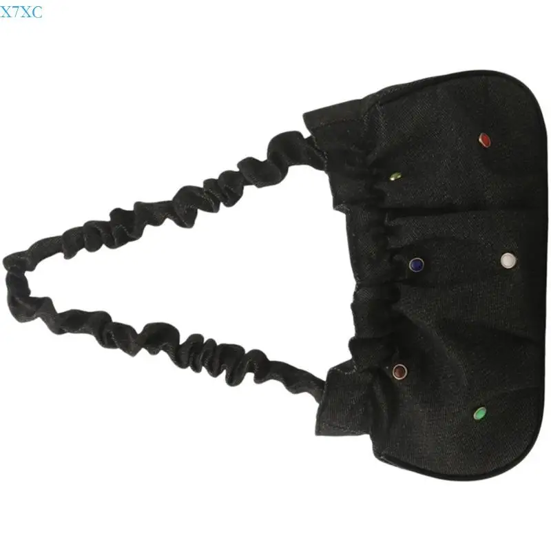

X7XC Cool Girl's Black Jean Underarm Bag With Stylish Wrinkles Shoulder Bag Aesthetic Purse Casual Armpit Bags for Women