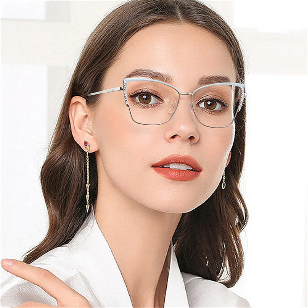 Fashion Cat Eye Glasses Ultra-light Glasses Frame Retro Photochromic Eyeglasses Anti-blue Light Eyewear Metal Color-changing