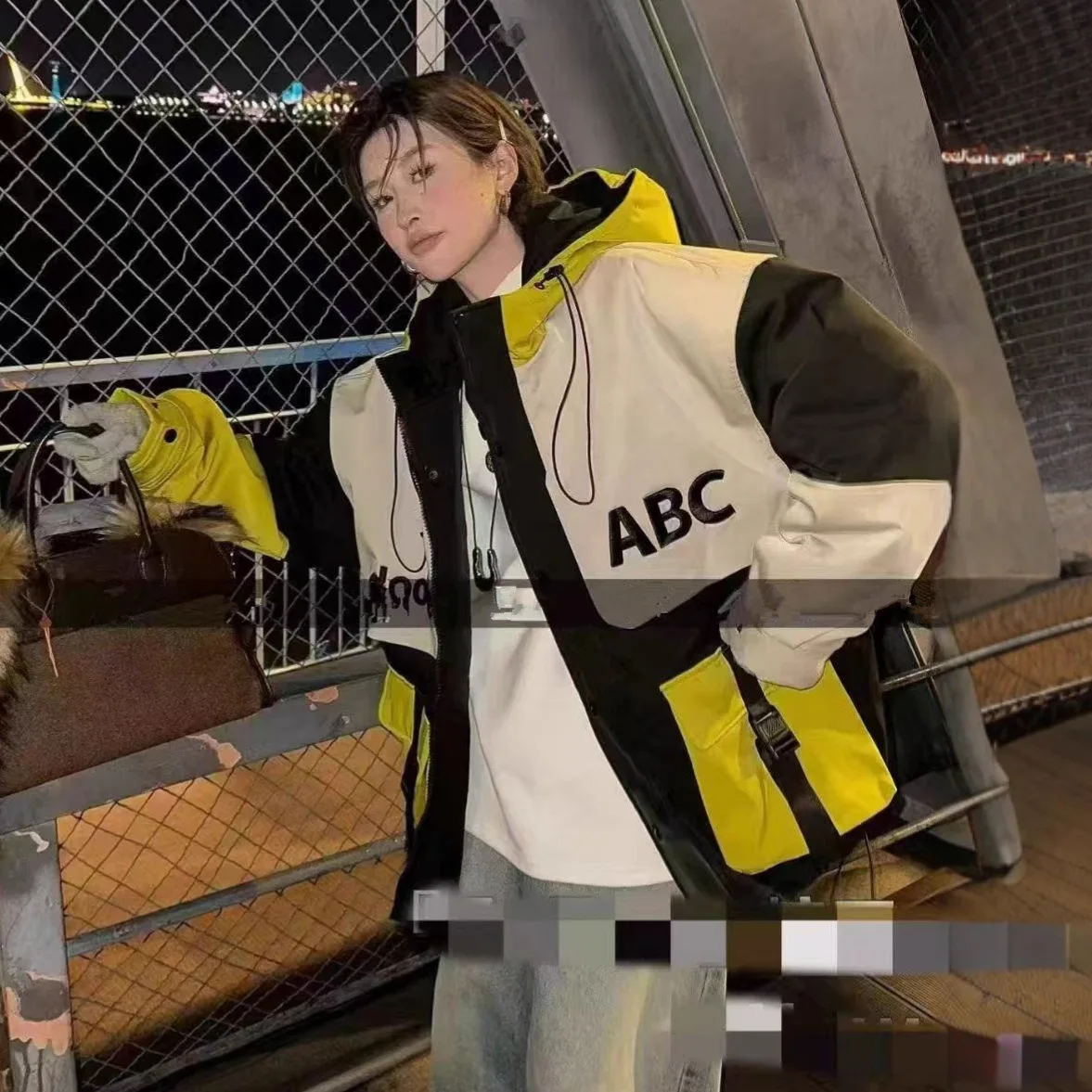 

Winter couple down jacket men and women with the same hooded letter jacquard big thick loose coat