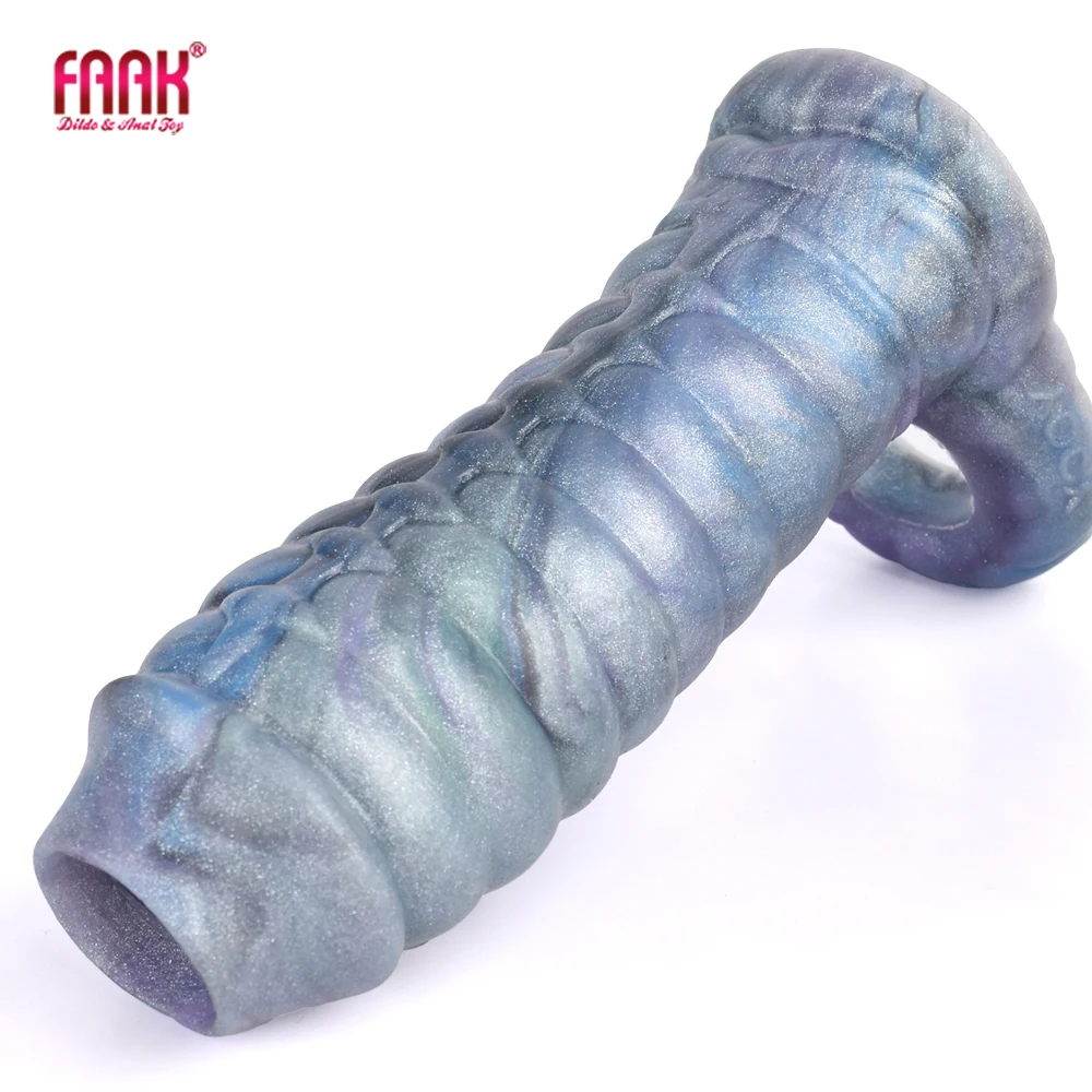 FAAK Fantasy Ribbed Dragon Penis Sleeve Soft Silicone Sex Toys Sheath Stretchable Cock Enlargement Hollow Dildo Male Masturbator