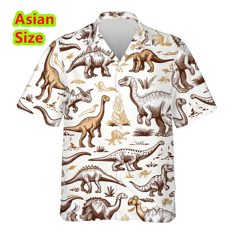 

Мужские рубашки с 3D принтом динозавра из мультфильма, милый дизайн, блузка с лацканами, гавайская рубашка, уличная одежда, Harajuku, серфинг, с коротким рукавом