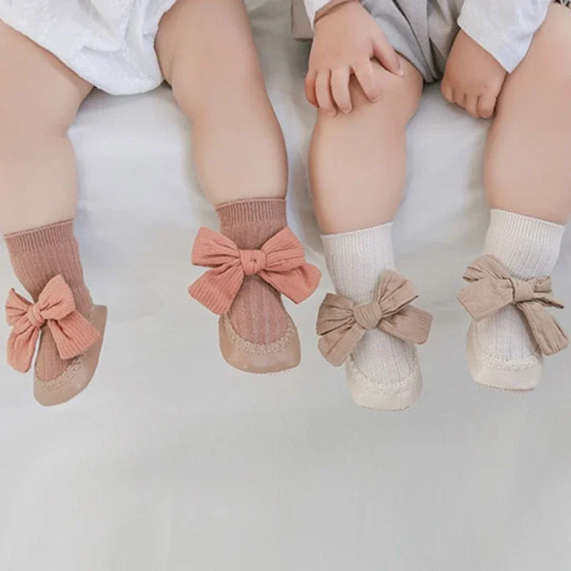 Baby Big Bowknot Toddler Shoes Fashion Cute Soft Sole Newborn Baby Socks Glue Dot Non-slip Skin-friendly Knitted Floor Socks